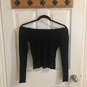 Garage Black Off the Shoulder Lettuce Cut Top